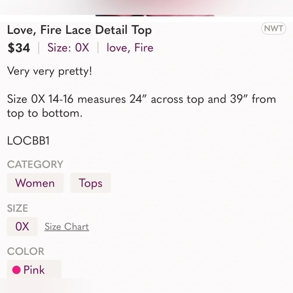 Love, Fire Lace Detail Top - Picture 4 of 4